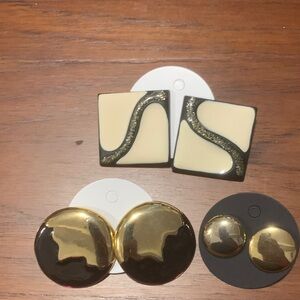 Set of Geometric vintage Earrings in Gold and Black